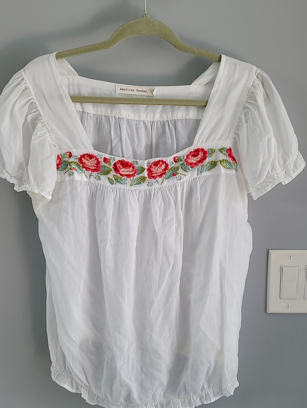 White Floral-Embroidered Square Neck Blouse